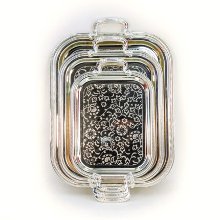 طقم ديال الصواني الفضية بـ شكل مُستطيل