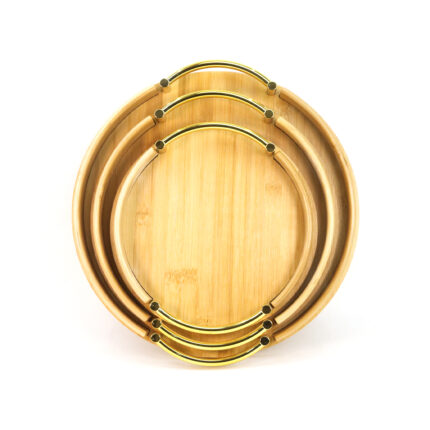 طقم ديال 3 بلاطوات دائرية من العود